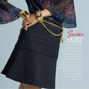 CAbi Black # 3496 Soirée A Line Lace Layered Skirt Size 8